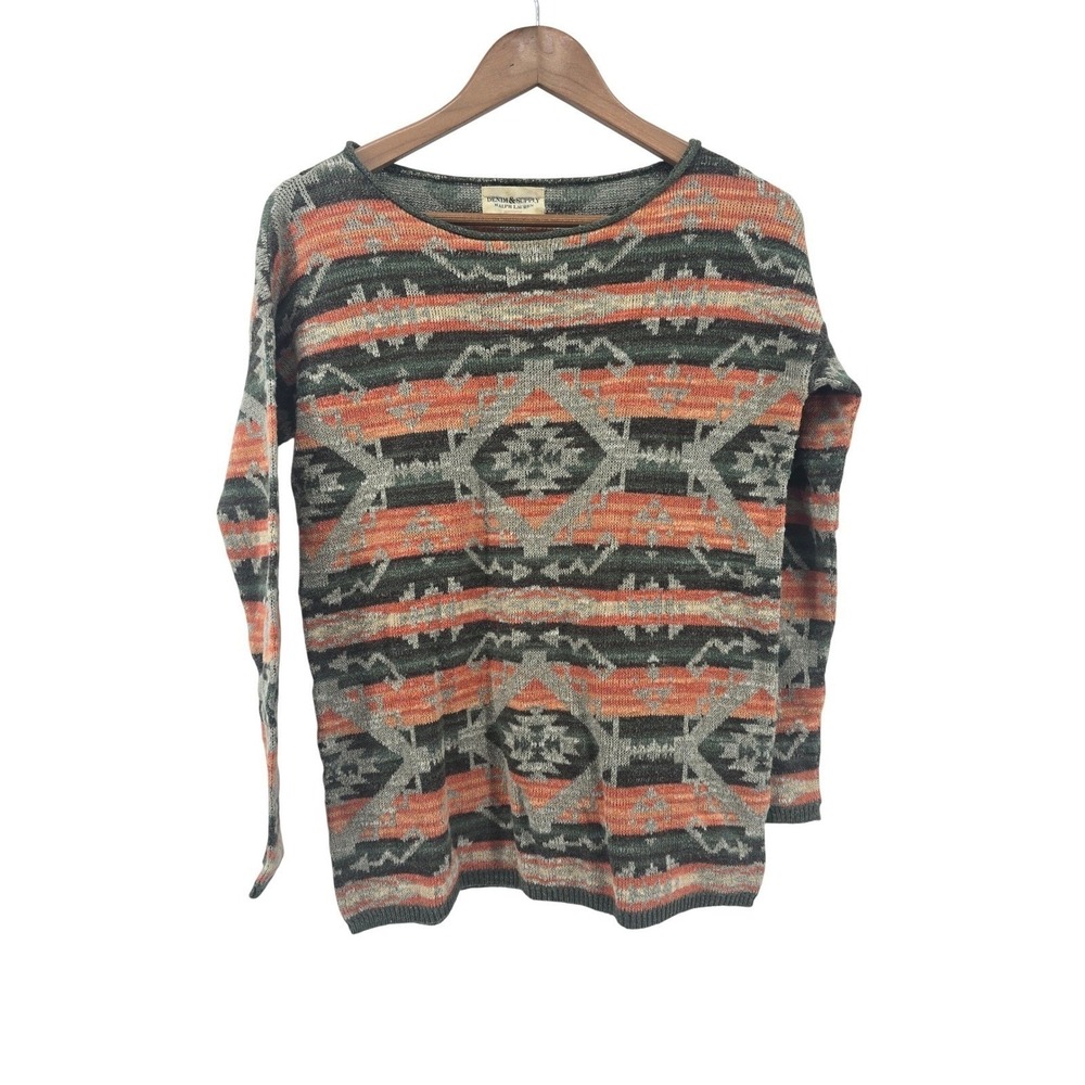 Denim & Supply Ralph Lauren Sweater Womens S Southwestern Aztec Orange EUC